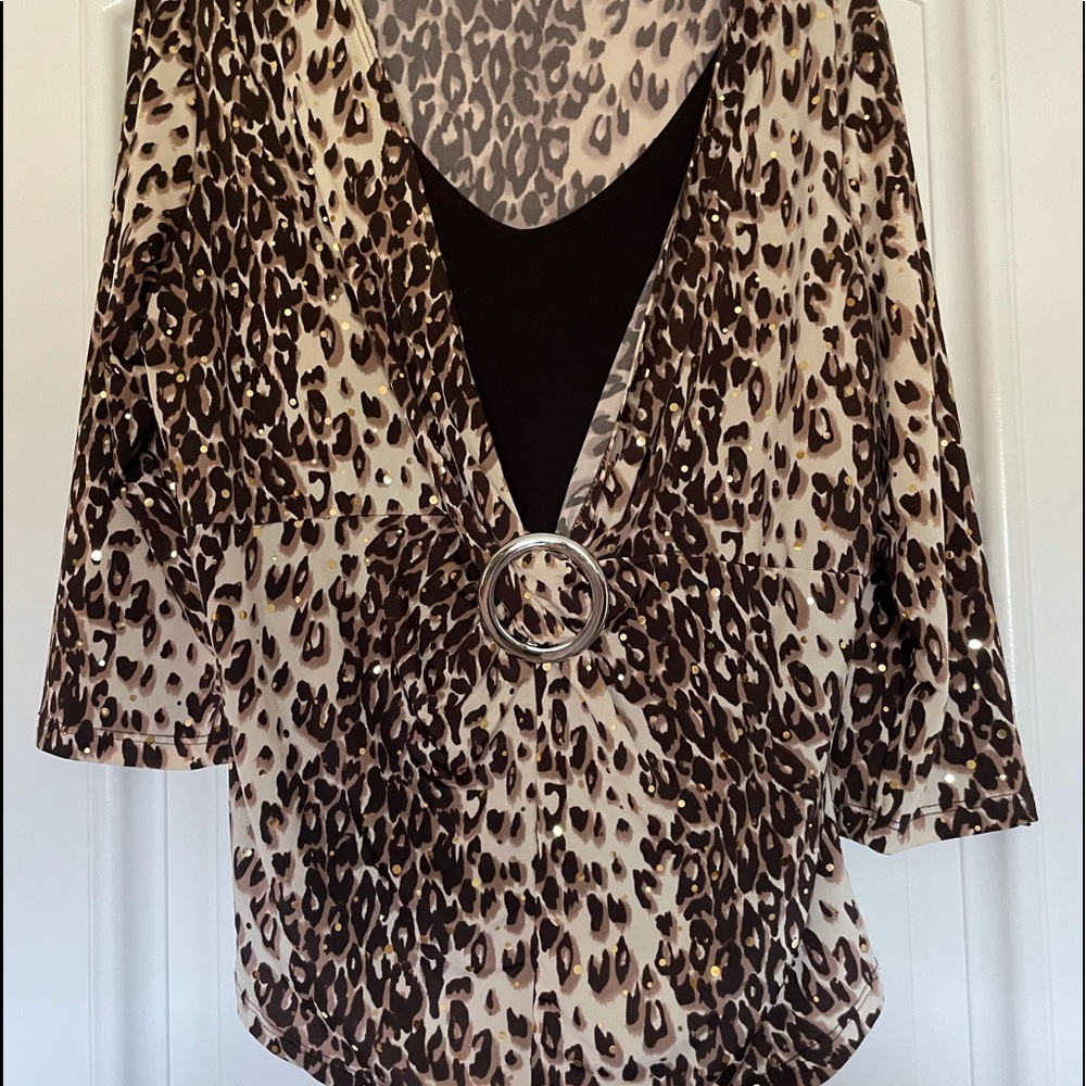 Leopard animal print flattering SPARKLE Top XL